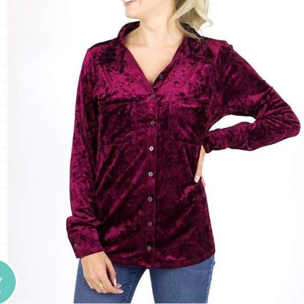 Grace & Lace tinsel velvet button up